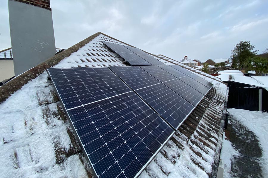 Solar panels on Alberta home in winter