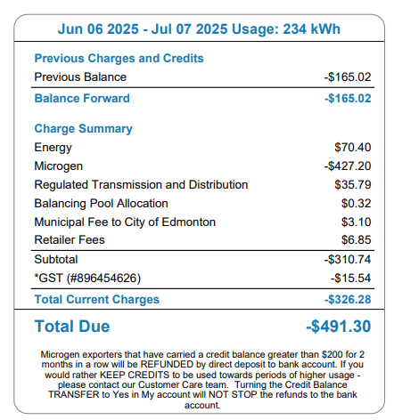 Edmonton electricity bill before solar installation