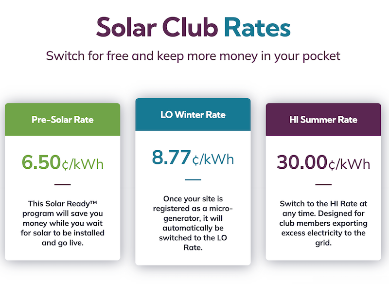 Solar Club electricity rates Alberta seasonal high low rate